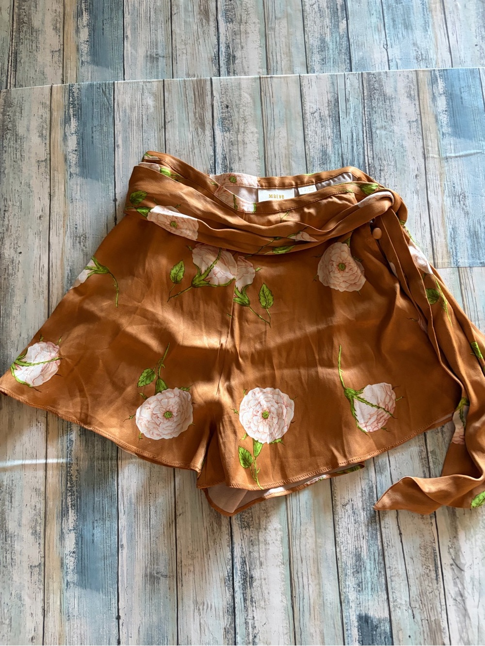Maeve Rust Floral Wrap Skort with Green Leaf Detail